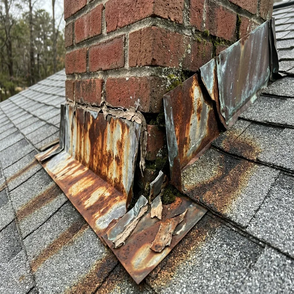 rusted, failed chimney flashing
